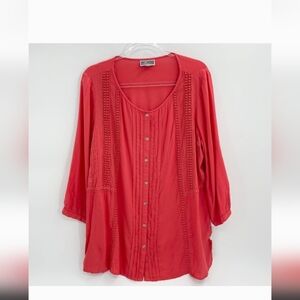 JM Collection Embroidered Pin Tucked Shirt.